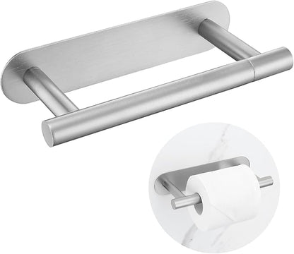 Self Adhesive Toilet Paper Holder, SUS304 Stainless Steel Brushed Nickel Toilet Roll Holder, Double Base Paper Towel Holder Wall Mount No Drilling for Bathroom, Kitchen, Washroom