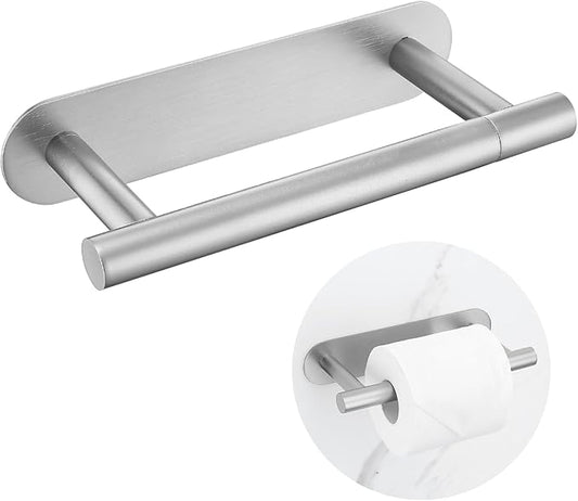 Self Adhesive Toilet Paper Holder, SUS304 Stainless Steel Brushed Nickel Toilet Roll Holder, Double Base Paper Towel Holder Wall Mount No Drilling for Bathroom, Kitchen, Washroom