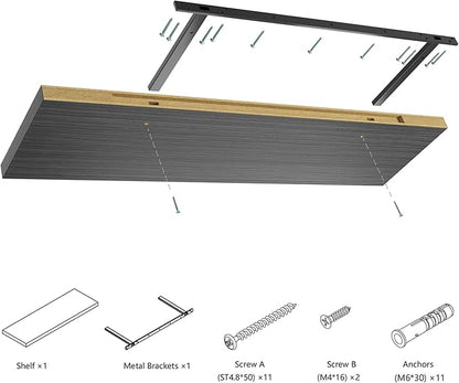 Wall Shelf Set of 2,Dark Wood Floating Shelves 24 in W x 10 in D x 1 in H, Wooden Floating Wall Shelf with Invisible Brackets for Living Room/Bedroom/Bathroom/Kitchen Storage and Decor