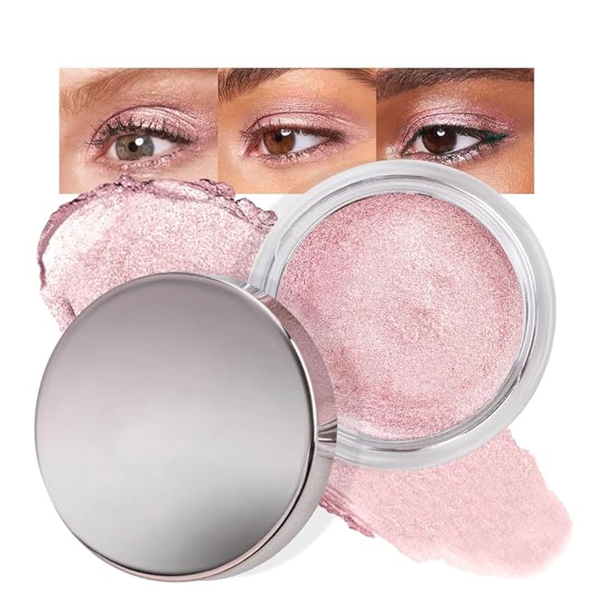 Cream Glitter Pale Pink Shimmer Metallic Eyeshadow Palette Makeup, Natural Single Mini Instant Holographic Eyeshadow For Older Women, Sombras Crema Para Ojos, Talc, Paraben & Cruelty Free