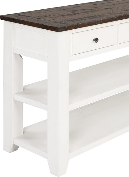 Solid Wood Console Table,Sofa Table with Storage Drawers and Bottom Shelf,Entryway Table for Entry Hallway Foyer Sofa Couch Table,Fully Assembled (48.8" Antique White)