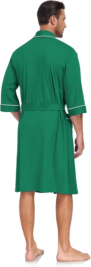 COLORFULLEAF Men's Bathrobes 100% Cotton Soft Comfort Breathable Short Sleeve Summer Kimono Mens Lightweight Robe