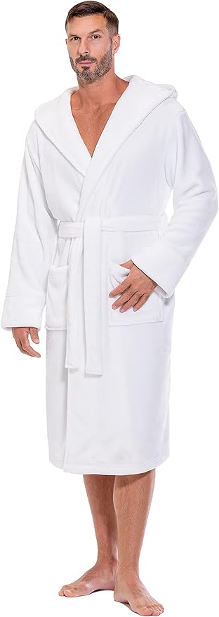 Turquaz Plush Robes For Men, Soft Fuzzy Hooded Mens Bathrobes, Long Comfy Robe For Men