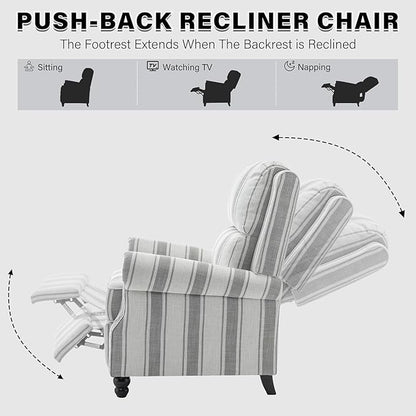 UIXE Pushback Recliner Chair Push Back Accent Chair, Fabric Overstuffed Armchair for Living Room, Rivet Trim Club Chair Home Theater Single Sofa Bedroom Reading Seat - Stripe Gray