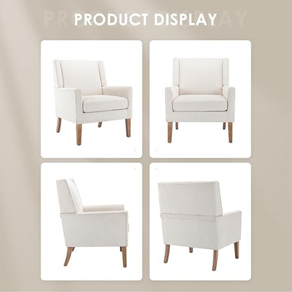 COLAMY Modern Wingback Living Room Chair, Upholstered Fabric Accent Armchair, Single Sofa Chair with Lounge Seat and Wood Legs for Office/Bedroom/Reading Spaces, Beige