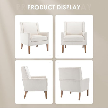 COLAMY Modern Wingback Living Room Chair Set of 2, Upholstered Fabric Accent Armchair, Single Sofa Chair with Lounge Seat and Wood Legs for Bedroom/Office/Reading Spaces, Beige