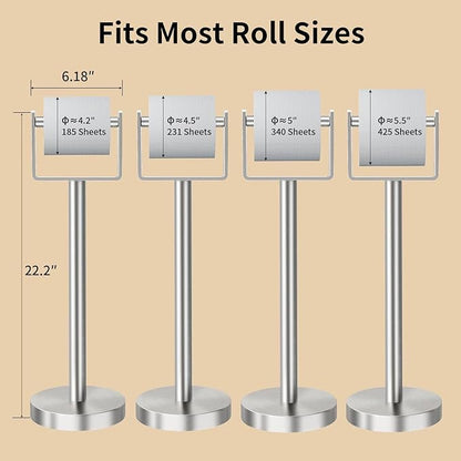 YUMORE Toilet Paper Holder Free Standing, Stainless Steel Toilet Paper Stand, Weighted Base Floor Tissue Roll Holder for Bathroom, Brushed Nickel 200UP