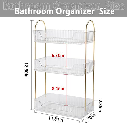 Bathroom Counter Organizer Countertop Storage, Cosmetics Skincare Shelf, Makeup Organizer Perfume for Dresser Vanity Tray, Spice Rack for Kitchen(3 Tier-Clear)