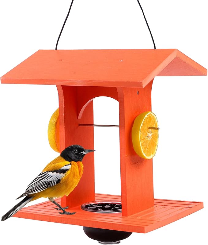 Oriole Feeder for Outdoors Hanging with Gift Box, Durable Plastic Oriole Jelly Feeder with Fruit Holder & 6oz Glass Bowl, Bird Feeder for Orioles with Roof Rain Protection for Garden, Patio, Backyard
