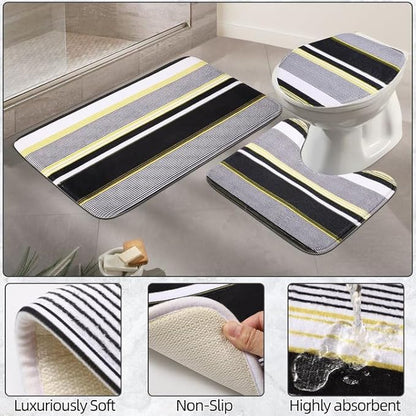 24PCS Bathroom Sets with Shower Curtain and Rugs,Black Bathroom Accessories Set Waterproof White and Gold Shower Curtain Set,Black and White Bathroom Accessories