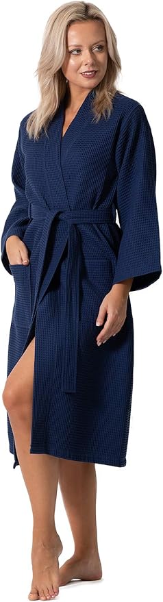 Turkish Linen Waffle Knit Lightweight Kimono Spa & Bath Robes for Women - Quick Dry - Soft