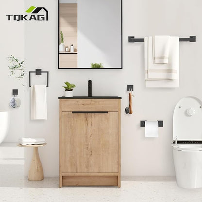 TQKAG Matte Black Bathroom Hardware Accessories Set 5 Pieces, Double Post Pivoting Toilet Paper Holder Set Stainless Steel Square Bathroom Towel Bar Holder Set Wall Mounted