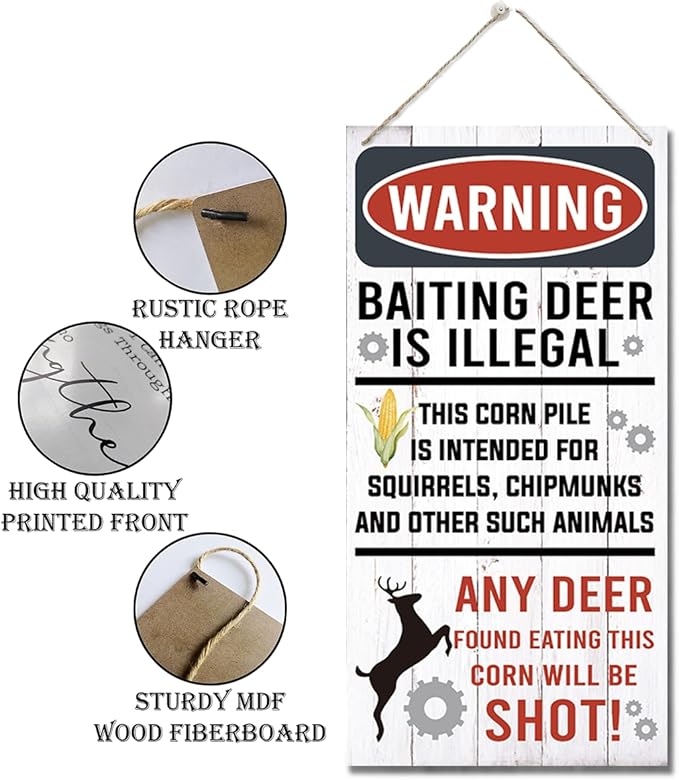 Warning Signs, Funny Hunting Sign Wall Decor, Baiting Deer Is Illegal Sign, Decorative Wood Hanging Wood Plaque, Man Cave Bar Cabin Decor, Pub Decor, Farmhouse Wall Decor for Coffee & Bar