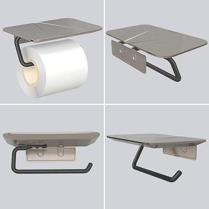 Toilet Paper Holder with Shelf, Stainless Steel Tissue Roll Holder Rust-Proof Brushed Nickel Finish, Adhesive or Wall-Mount with Screws for Bathroom Washroom
