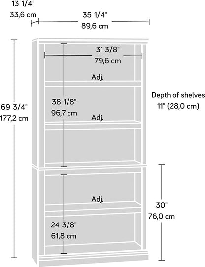 Sauder 5 Tier Book Shelf Wooden Bookcase Multipurpose Bookshelf for Home Office, Living Room, in Chalked Chestnut