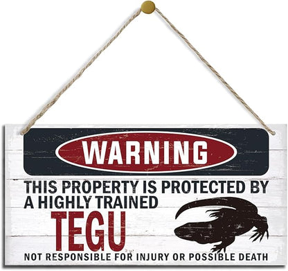 Warning Sign, Tegu Warning Wood Plaque Sign, Funny Door Signs, Decorative Wood Hanging Suspension Plaque, Farmhouse Wooden Wall Decor, Outdoor Hanging Wooden Signs