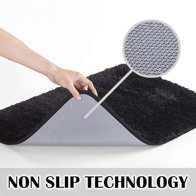 SuchTale Large Extra Soft Absorbent Shaggy Bath Mat (24 x 40, Black) Machine Washable Microfiber Non Slip Luxury Floor Mats Rubber Back
