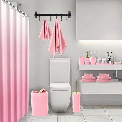 Pink Bathroom Accessories, 24 Pieces Pink and Gold Bathroom Accessories Set with Shower Curtain, Bath Towels, Trash Can, Soap Dispenser and Soap Dish for Bathroom/Housewarming