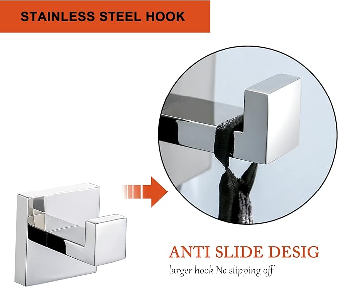 4-Piece Bathroom Hardware Set Chrome Bath Towel Bar Holder Sets Wall Mounted Stainless Steel Square Bathroom Accessory Kit, Polished Chrome 23.6 Inch