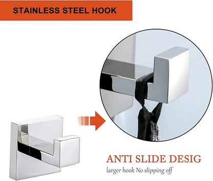 4-Piece Bathroom Hardware Set Chrome Bath Towel Bar Holder Sets Wall Mounted Stainless Steel Bathroom Accessory Kit, Polished Chrome 23.6 Inch