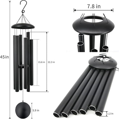 ASTARIN 45 in Memorial Wind Chimes Large with 6 Heavy Tubes, Large Deep Tone Wind Chimes Outdoor for Garden Hanging Décor,Sympathy Gifts. Black