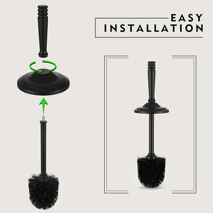 Black Toilet Brush and Holder Set, Stainless Steel Toilet Brush for Bathroom,Heavy Duty Black Toilet Bowl Brush and Holder,Deep Cleaning Modern Toilet Cleaner Brush -Space Saving, Covered Brush