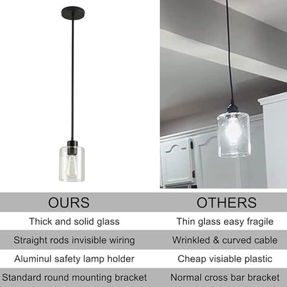 Black Pendant Lights Kitchen Island - Clear Glass Pendant Light Fixture Multiple Stems Rods 3 Units 12 Inch 3 Units 4 Inch (Black 3 Pack Stem Rod)