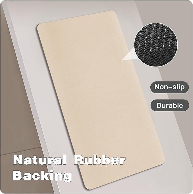 Bathroom Mat Quick Dry, Bathroom Rugs Non Slip Washable Thin Absorbent Bath Mat Fits Under Door Bathroom Floor Mat Perfect for Bath, Shower, or Sink 17"x59" Beige