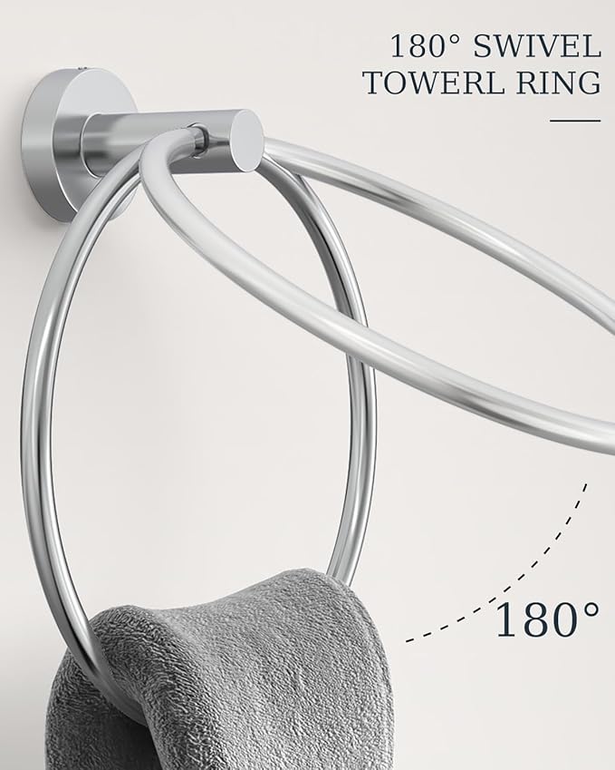 Chrome Bathroom Accessories Set, SUS304 Stainless Steel 5 Pieces Bathroom Hardware Set, 26 Inch Bath Towel Bar Set, 2 Towel Hooks, Toilet Paper Holder, Towel Racks for Bathroom Wall Mounted