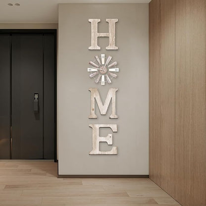 Farmhouse Home Signs with Windmill Clock Wall Decor Rustic Home Letters Wall Art for Living Room Kitchen Entryway Dining Room Bedroom (water-white)