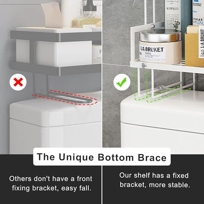 Over The Toilet Storage,3-Tier Bathroom Organizer Shelves with Paper Holder, Multifunctional Toilet Rack,No Drilling Storage Shelf, Home Storage Space Saver Wall Mounting Design,White