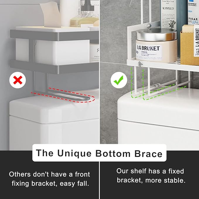 Over The Toilet Storage Shelf, 2-Tier Bathroom Storage Organizer Upgrade Punch-Free Toliet Storage Shelf, Home Storage Rack with Hooks Shelf,White
