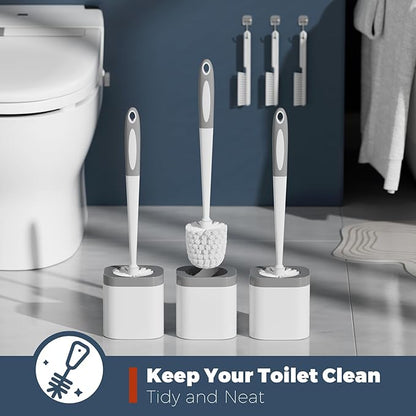 Toilet Brush, 3 Pack Toilet Brush and Holder Set Bathroom Accessories, Toilet Bowl Brush and Holder with 3 Crevice Brush for Bathroom, Toilet Scrubber Brush (White)