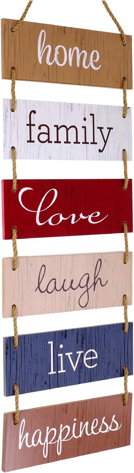 EXCELLO GLOBAL PRODUCTS Large Hanging Wall Sign: Rustic Wooden Decor (Home, Family, Love, Laugh, Live, Happiness) Hanging Wood Wall Decoration (11.75" x 32")