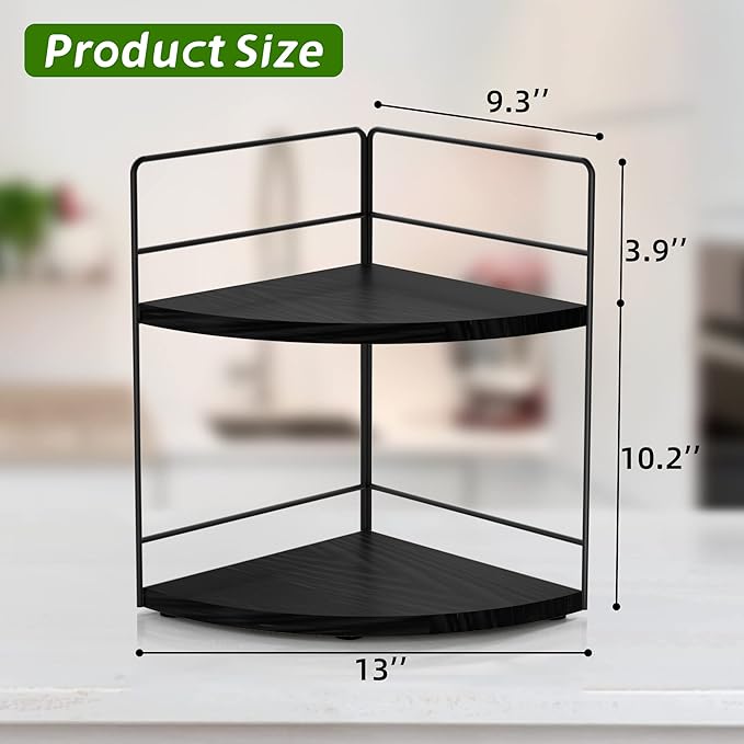 ZGO 2-Tier Bathroom Counter Organizer, Corner Bathroom Organizer Countertop, Makeup Organizer for Vanity Skincare Organizers and Storage, Kitchen Counter Shelf Organizer Perfume Organizer(Black)