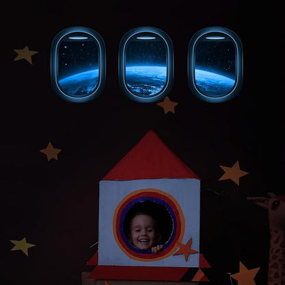 Quanhaigou Glow in The Dark 3D Space Wall Decals, Set of 3 Galaxy Window Stickers for Wall,Planet Themed Room Decor for Kids Boys