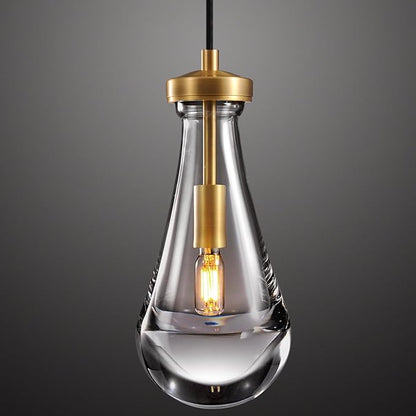 Raindrop Pendant Lights, Pendant Lights Kitchen Island, Brass Base Hanging Light Dining Room Light Fixture, Handblown Clear Kitchen Chandelier, Rope Pendant Lights for Living Room Hallway,E12 Bulb