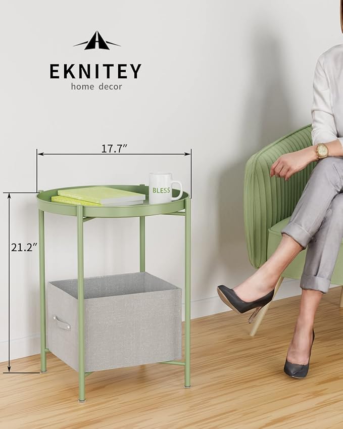 EKNITEY Small Side End Table - Metal Side Table Waterproof Small Sofa Coffee Side Tables Bedroom Indoor Outdoor with Removable Tray for Living Room Bedroom Balcony and Office