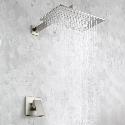 POP SANITARYWARE Shower Faucet Set with Rainfall 12 Inch Shower Head, Wall Mounted Bathroom Shower System Brushed Nickel, Single Function Shower Trim Kit with Valve