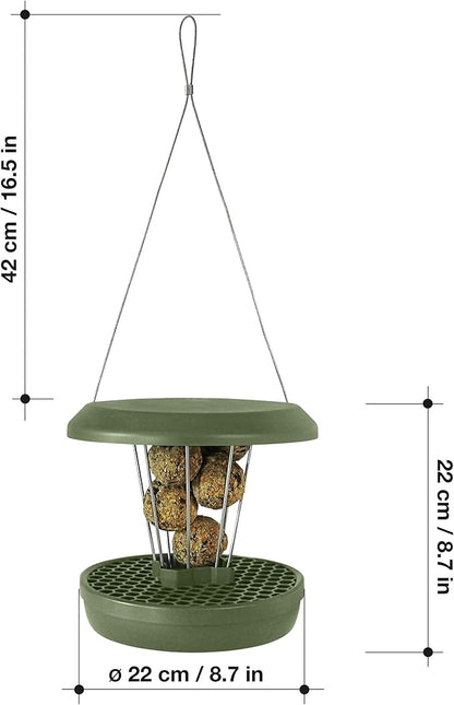 SWISSINNO No Mess Bird Feeder Lucerne Smart Birds for Fat Balls - Feed Birds, not mice & Rats! Robust & Reliable for Hanging - Green