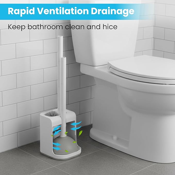 Toilet Plunger and Bowl Brush Combo for Bathroom Cleaning, White, 1 Set