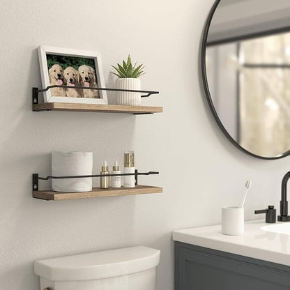 RICHER HOUSE Bathroom Shelves, Guard-Rail Floating Shelves for Wall, Wall Mounted Shelves Set of 2, Cute Bathroom Organizer Decor, Over Toilet Storage Small Shelf for Kitchen - Carbonized Black