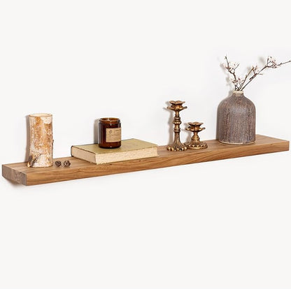 40 Inch Floating Shelves for Wall, Rustic Elm Wood Shelf for Home Decor, Heavy-Duty Wooden Floating Shelves for Kitchen, Wall Mounted Storage Shelves for Bathtoom, Living Room, Natural Color, Set of 1