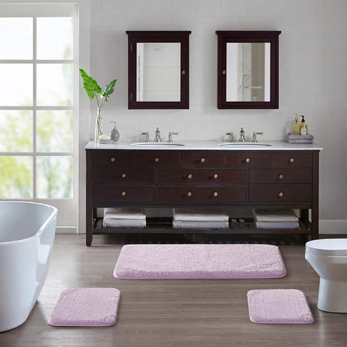 Suchtale Non Slip Shaggy Microfiber Bath Mat (16 x 24, Lavender) Absorbent, Plush, Thick, Machine Washable