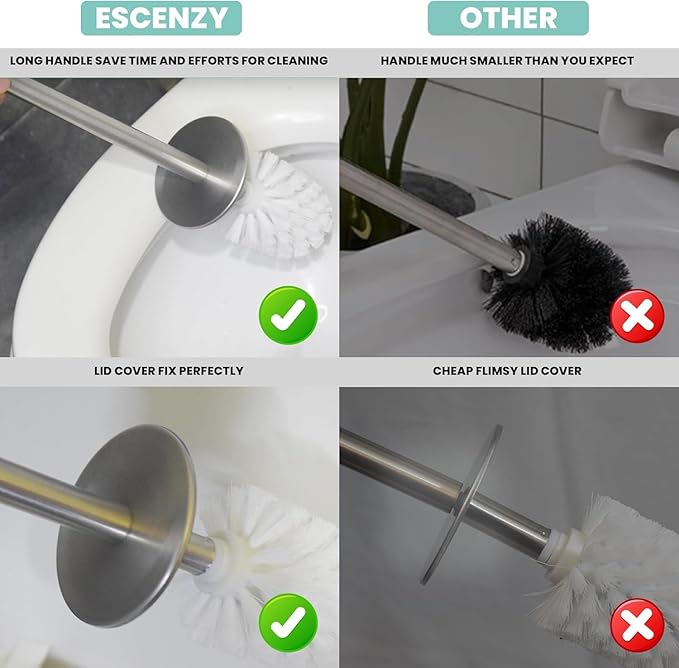 Turquoise Green Toilet Brush and Holder Set Mosaic Glass | Non-Rustic Stainless Steel | Practical & Decorative Toilet Bowl Brush and Holder | Luxury Green Bathroom Accessories