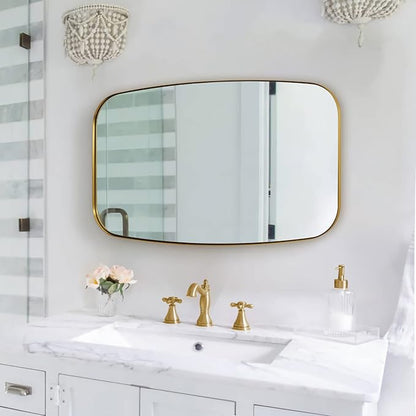 ANDY STAR Gold Bathroom Mirror, 20x30’’ Brushed Gold Vanity Mirror for Bathroom, Brushed Brass Oblong Stainless Steel Metal Frame Mirror for Over Sink