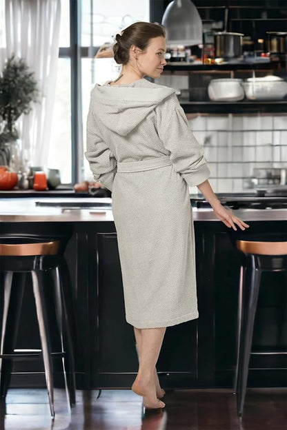 Organic Turkish Cotton Terry Hooded Kimono Bathrobe, Robe for Women