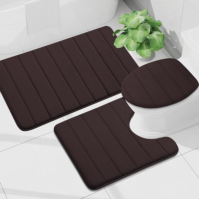 Buganda Memory Foam Bath Mat, 34" x 20", Ultra Soft and Non-Slip Bathroom Rugs, Water Absorbent and Machine Washable Bath Rug for Bathroom, Shower, and Tub, Brown