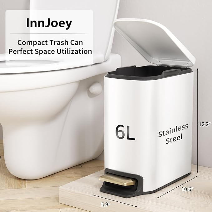 Bathroom Accessories Set - 23 PC Bathroom Sets with Shower Curtain and Rugs, White Bathroom Set, Luxurious Stainless Steel Bathroom Trash Can, Toilet Brush & Soap Dish