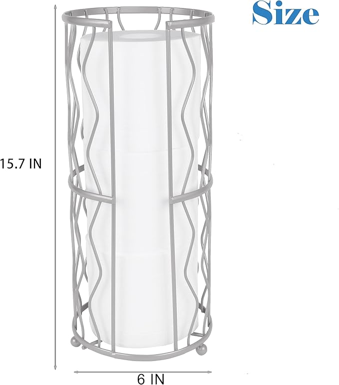 Decorative Metal Standing Toilet Tissue Holder for Bathroom/Powder Room, Compact Tissue Reserve for 3 Rolls of Toilet Paper Grey